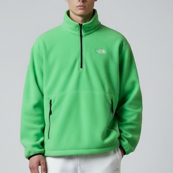 The North Face Neon Green Fleece Pullover Jacket Sweater Zip Pockets Men's XL - Picture 1 of 14